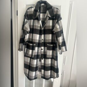 Plaid Wool Like Long Shacket